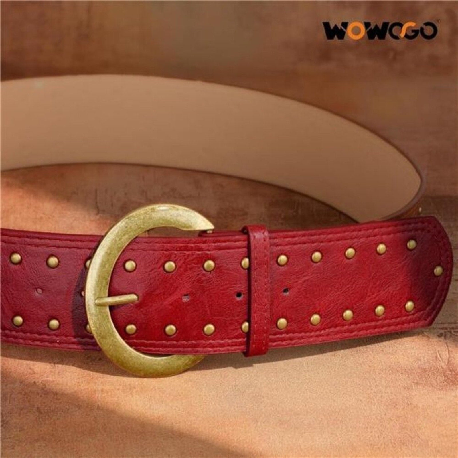 Wide Chunky Red Leather Belts for Women 2.3" Western Vintage Studded Thick Waist