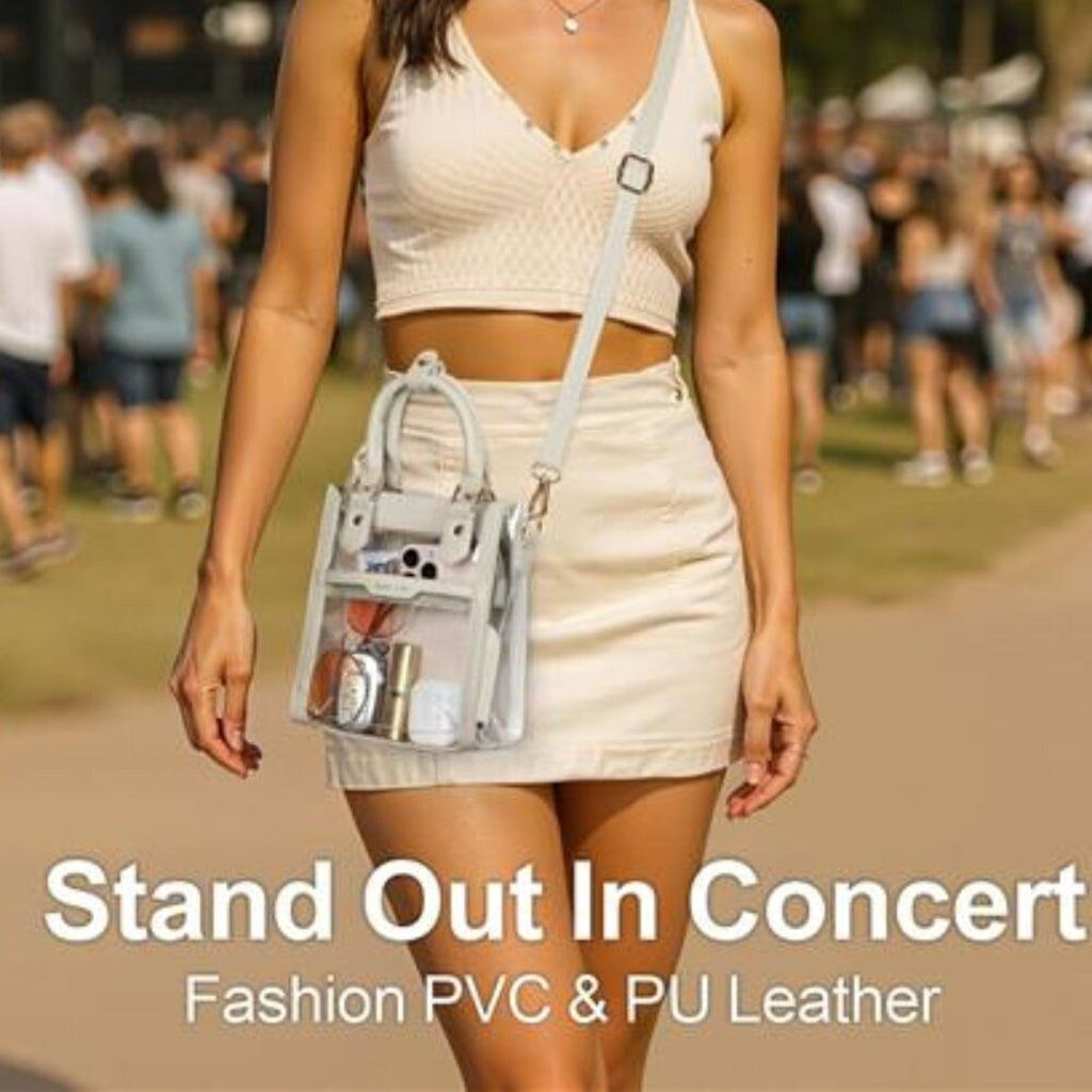 Clear Stadium-Approved Crossbody Bag Transparent Purse with Faux Leather Trim