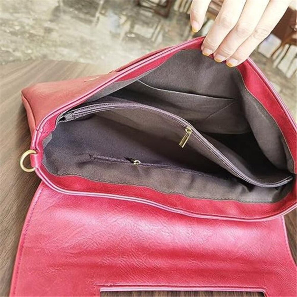 Women Handbags Red Vegan Leather Clutch Handbag Messenger Bag Large Solid High